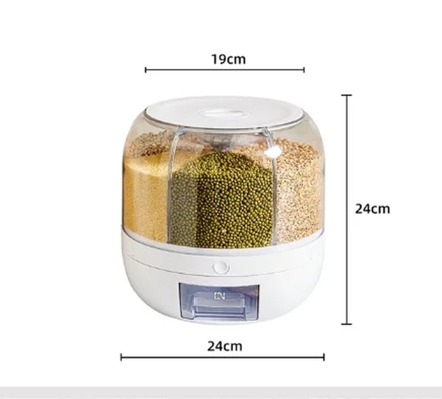 360-Degree Rotating Rice Dispenser - Sealed Moisture-Proof Storage Container for Dry Cereal and Grains
