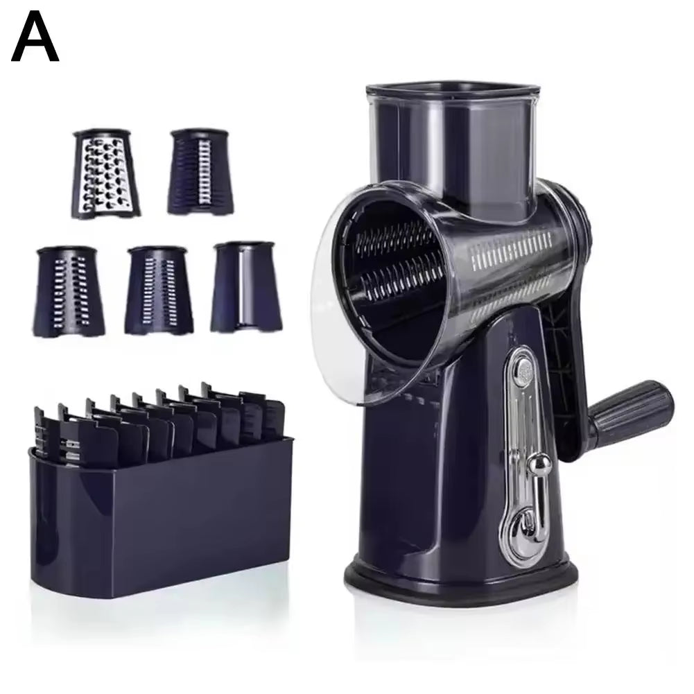 5-in-1 Manual Rotary Cheese Grater and Vegetable Slicer with Suction Base and Nut Grinder S6A6