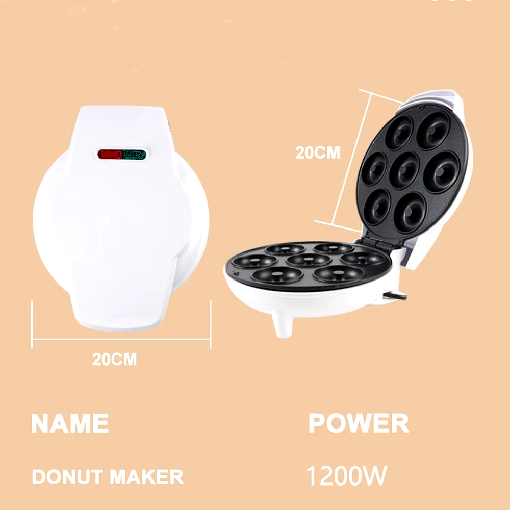 Mini Donut Maker with Non-Stick Surface for Kids' Breakfast and Snack Desserts, Produces 7 Doughnuts, White Home Appliance