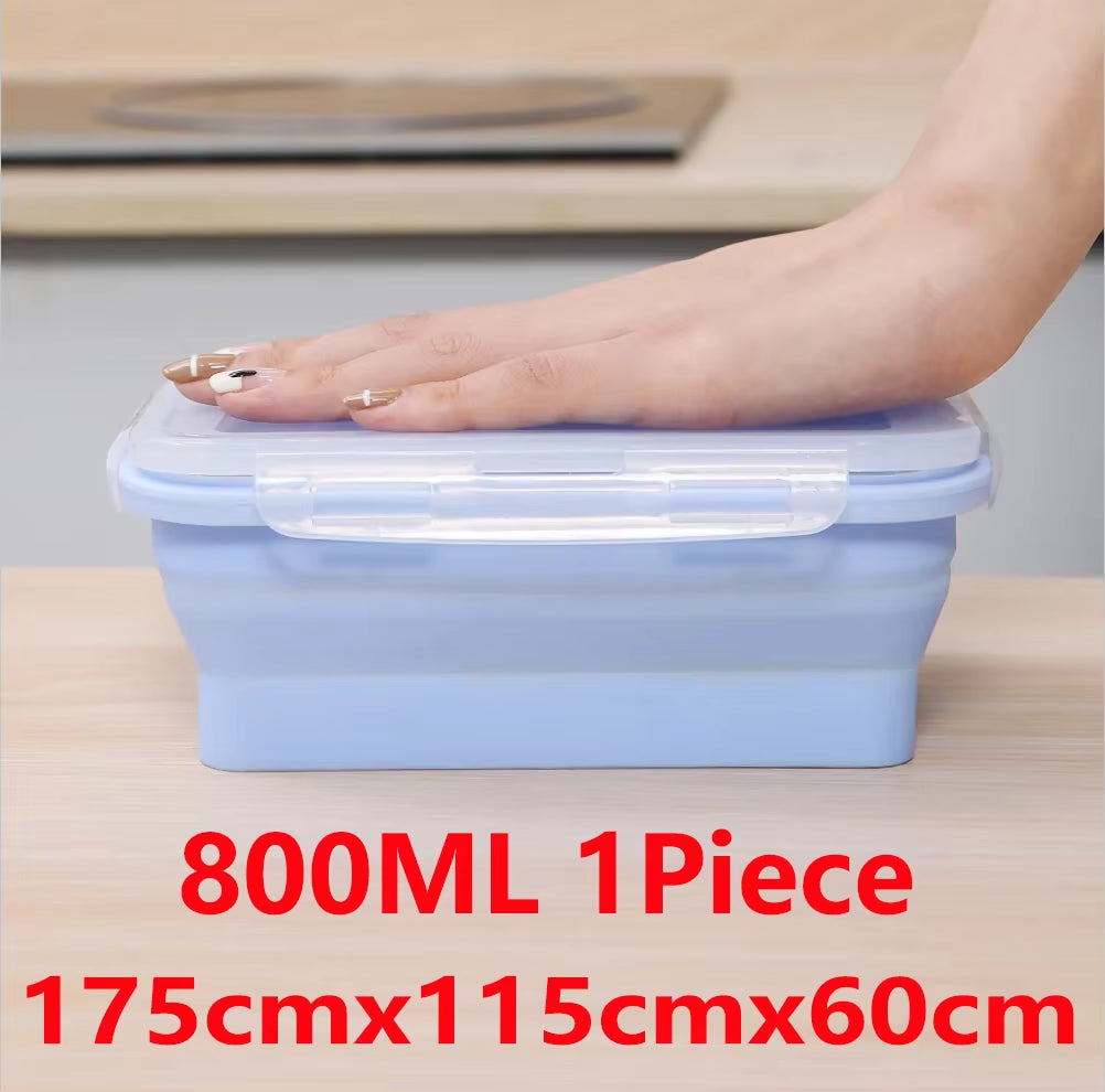 Set of 4 Collapsible Silicone Rectangle Bento Boxes - Folding Food Containers (300/500/800/1200ml) for Dinnerware