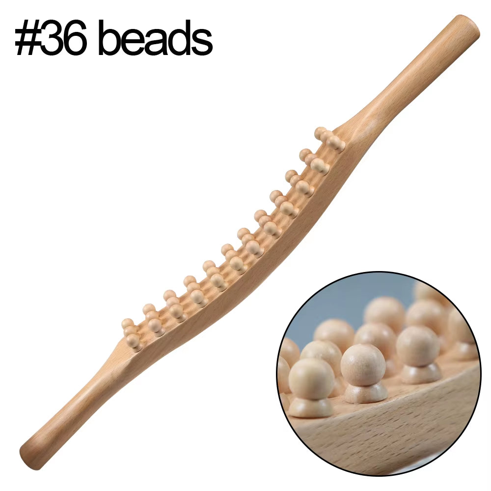 Gua Sha Wooden Massage Tool with 36 Beads, Lymphatic Drainage Roller for Body Shaping and Muscle Relief
