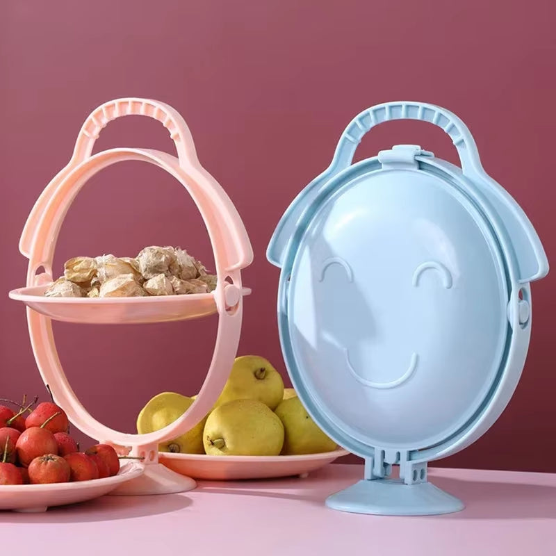 Elegant Double-Layer Folding Fruit and Dessert Tray for Living Room Tea Table - Versatile Snack Plates for Cookies, Dried Fruits, and Nuts