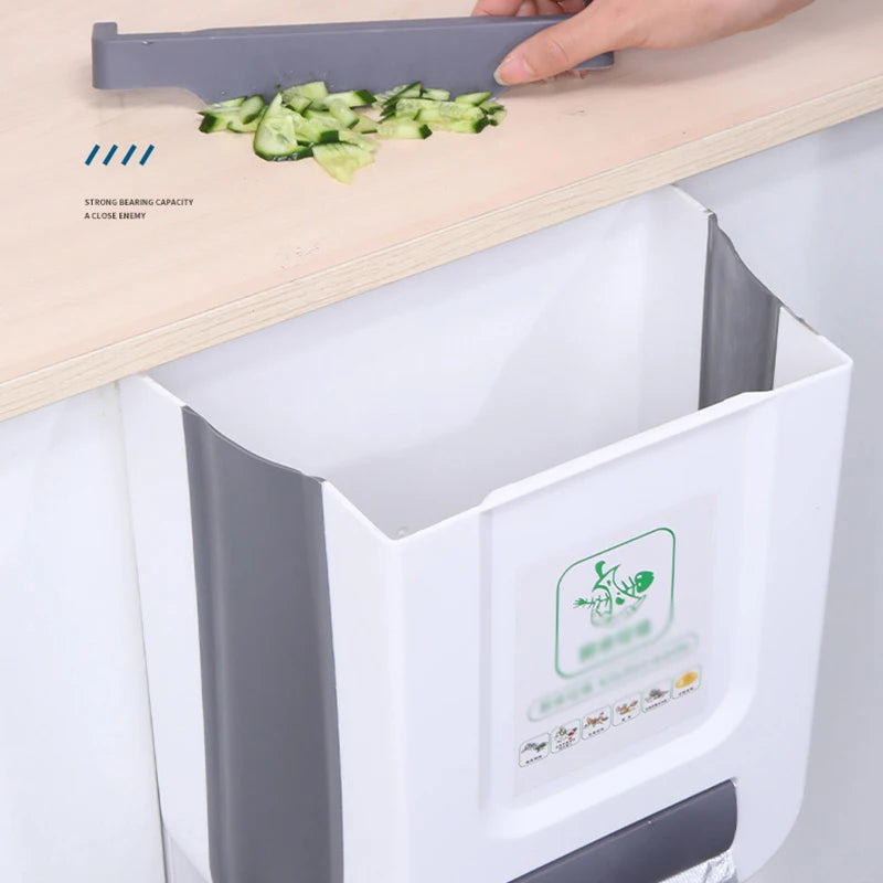 Wall-Mounted Folding Trash Can for Kitchen Cabinet - Innovative Hanging Storage Solution for Waste Classification
