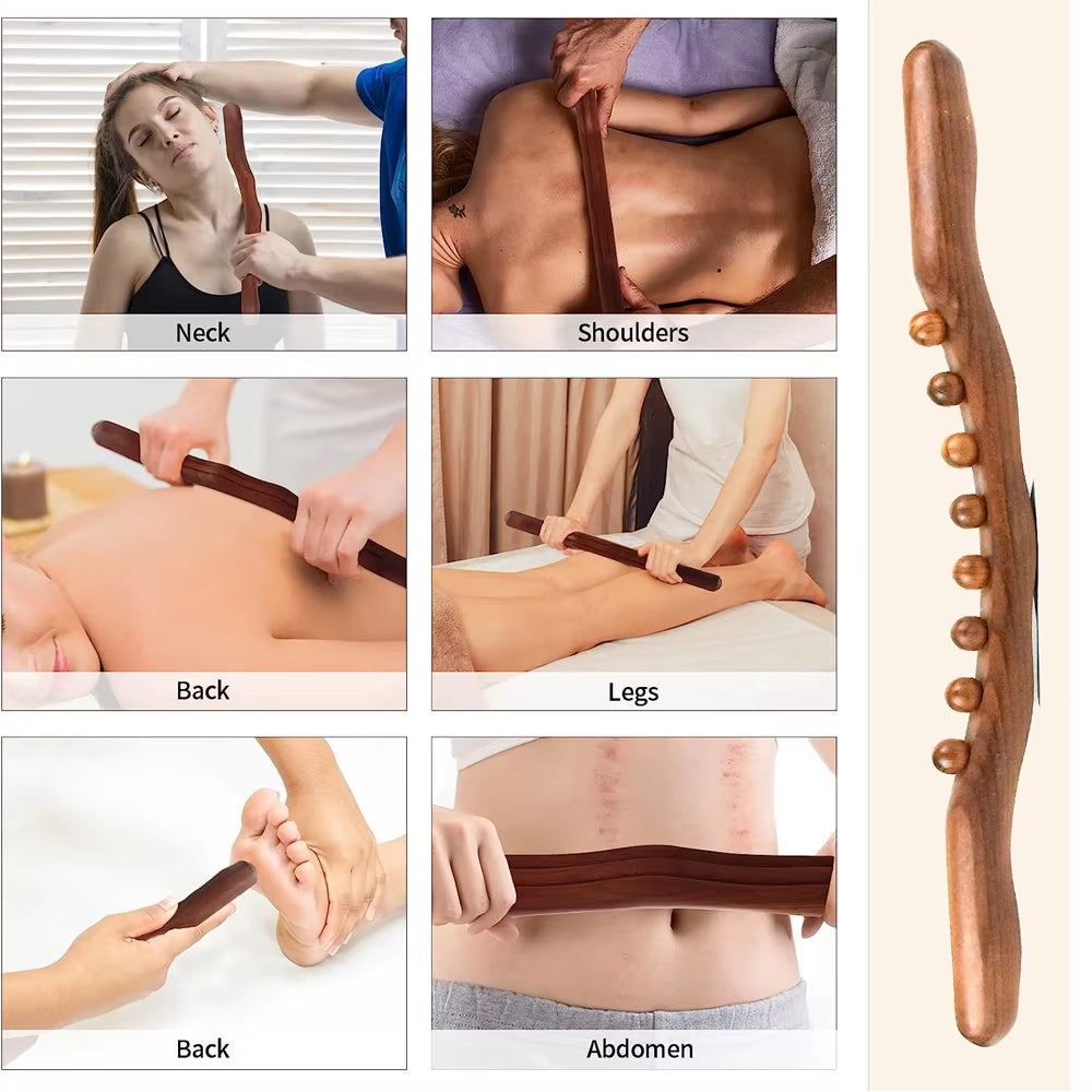 Gua Sha Wooden Massage Tool with 36 Beads, Lymphatic Drainage Roller for Body Shaping and Muscle Relief