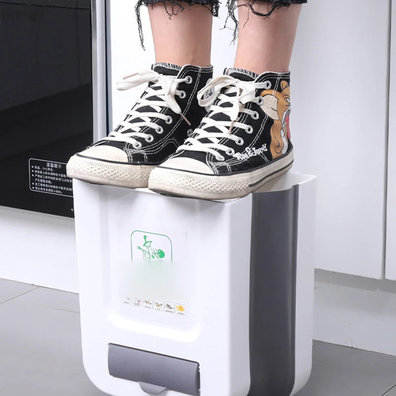 Wall-Mounted Folding Trash Can for Kitchen Cabinet - Innovative Hanging Storage Solution for Waste Classification