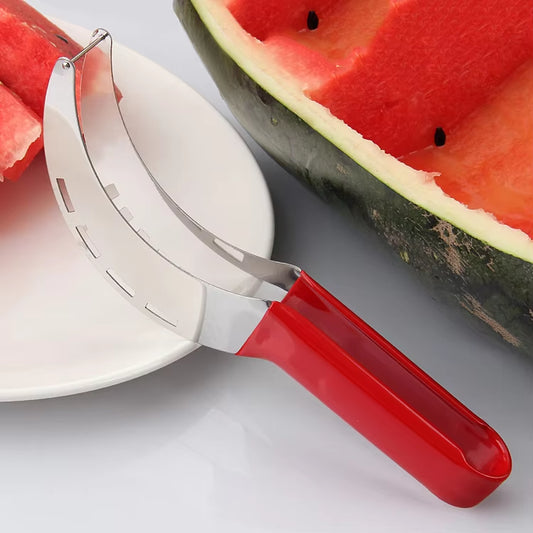 Stainless Steel Watermelon Slicer with Non-Slip Plastic Handle - Safe and Efficient Cantaloupe Cutting Tool