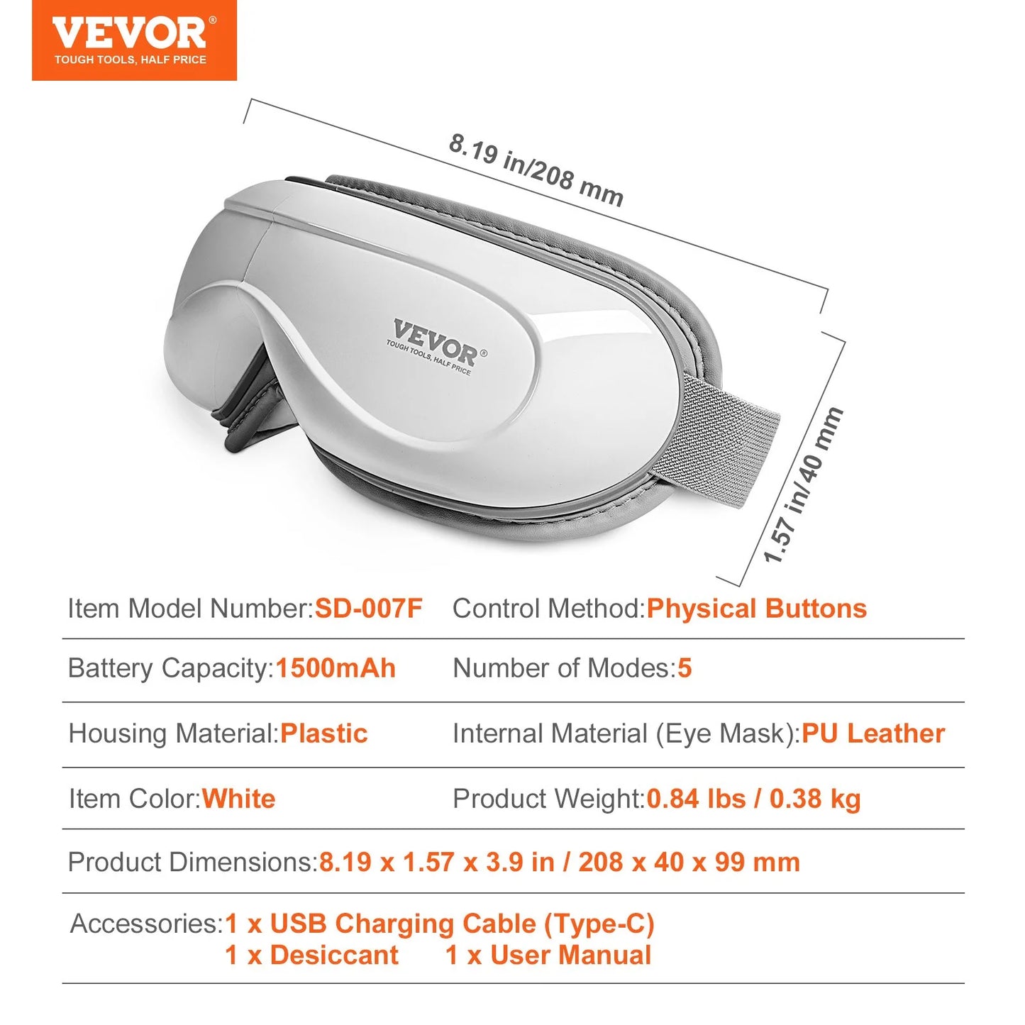 VEVOR Bluetooth-Enabled Heated Eye Massager with 5 Modes and 180-Degree Foldable Design