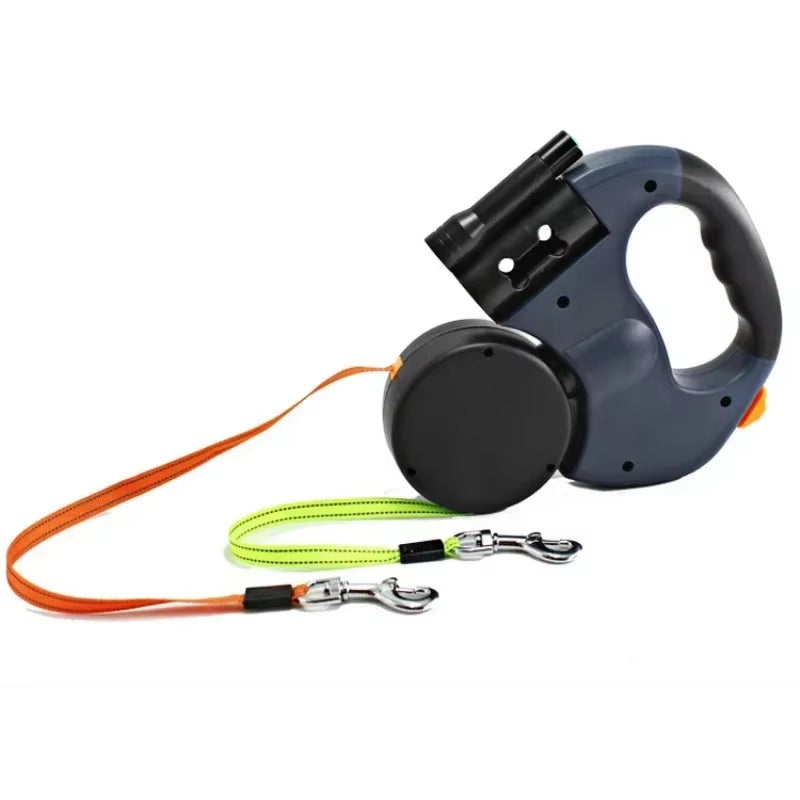 LED Automatic Retractable Dog Leash with Dual Heads and Storage Bag - Pet Supplies and Accessories