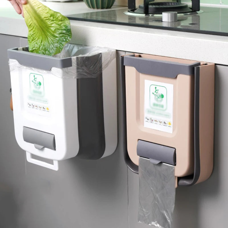 Wall-Mounted Folding Trash Can for Kitchen Cabinet - Innovative Hanging Storage Solution for Waste Classification