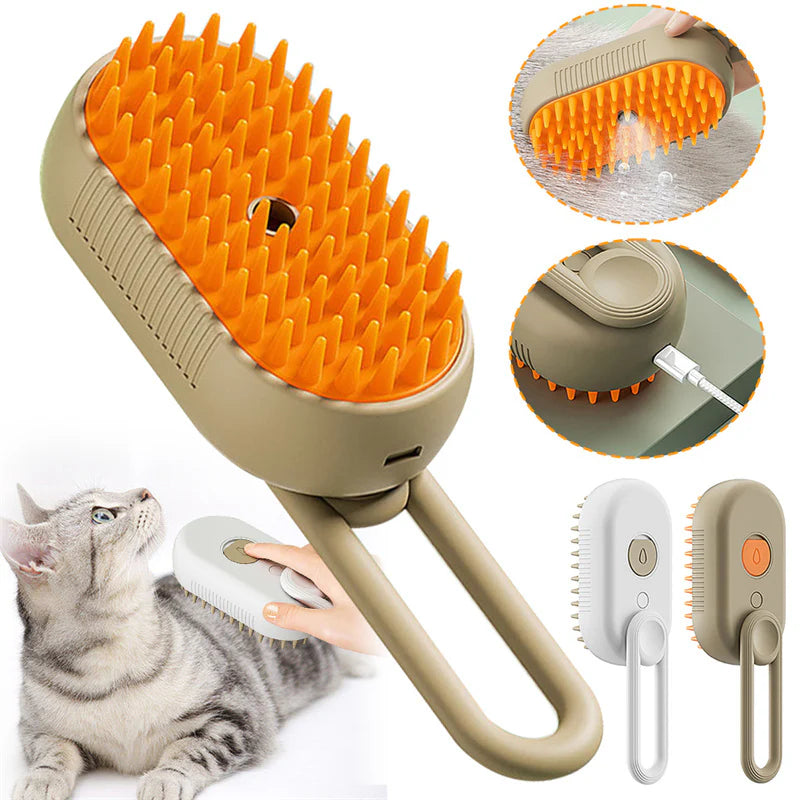 3-in-1 Electric Cat and Dog Steam Brush with Spray Function for Grooming, Massage, and Hair Removal