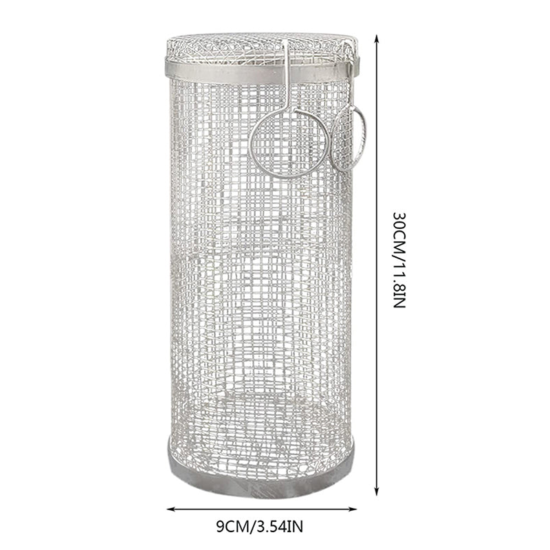 Stainless Steel BBQ Grilling Basket - Portable Round Wire Mesh Cylinder for Outdoor Camping and Barbecue