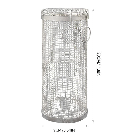 Stainless Steel BBQ Grilling Basket - Portable Round Wire Mesh Cylinder for Outdoor Camping and Barbecue