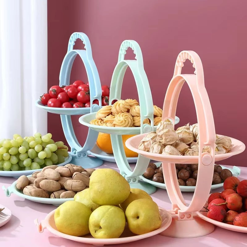 Elegant Double-Layer Folding Fruit and Dessert Tray for Living Room Tea Table - Versatile Snack Plates for Cookies, Dried Fruits, and Nuts