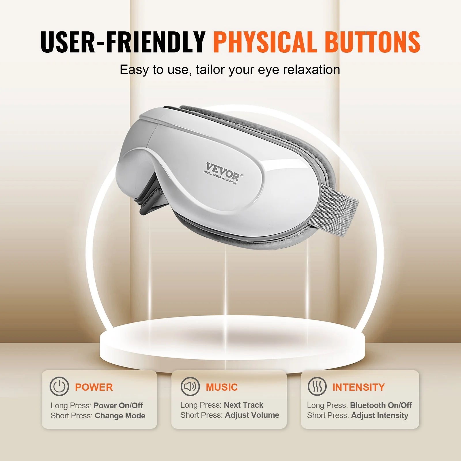 VEVOR Bluetooth-Enabled Heated Eye Massager with 5 Modes and 180-Degree Foldable Design