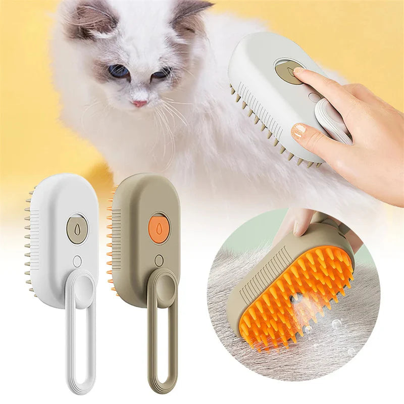 3-in-1 Electric Cat and Dog Steam Brush with Spray Function for Grooming, Massage, and Hair Removal