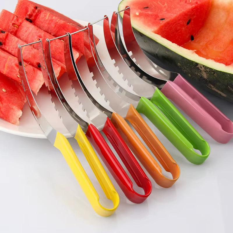 Stainless Steel Watermelon Slicer with Non-Slip Plastic Handle - Safe and Efficient Cantaloupe Cutting Tool