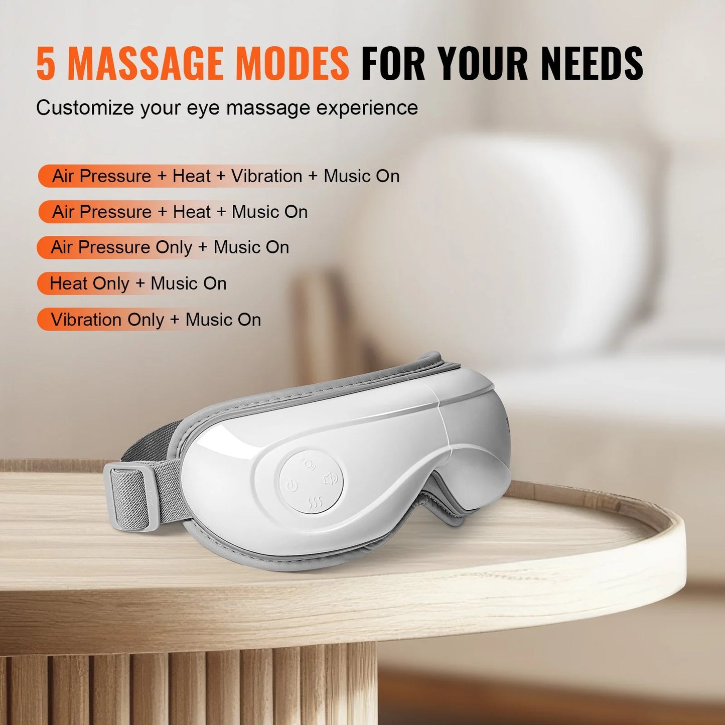 VEVOR Bluetooth-Enabled Heated Eye Massager with 5 Modes and 180-Degree Foldable Design