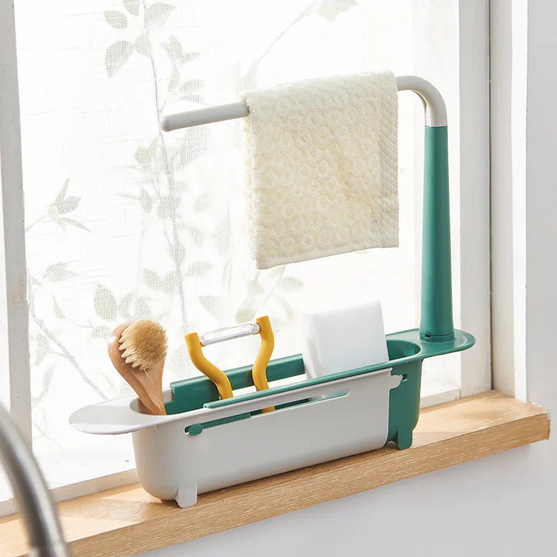 Telescopic Sink Shelf Organizer for Kitchen Sinks - Soap and Sponge Holder with Drain Rack Storage Basket - Essential Kitchen Accessories Tool