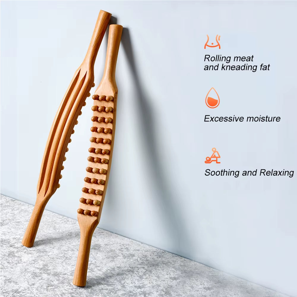 Gua Sha Wooden Massage Tool with 36 Beads, Lymphatic Drainage Roller for Body Shaping and Muscle Relief