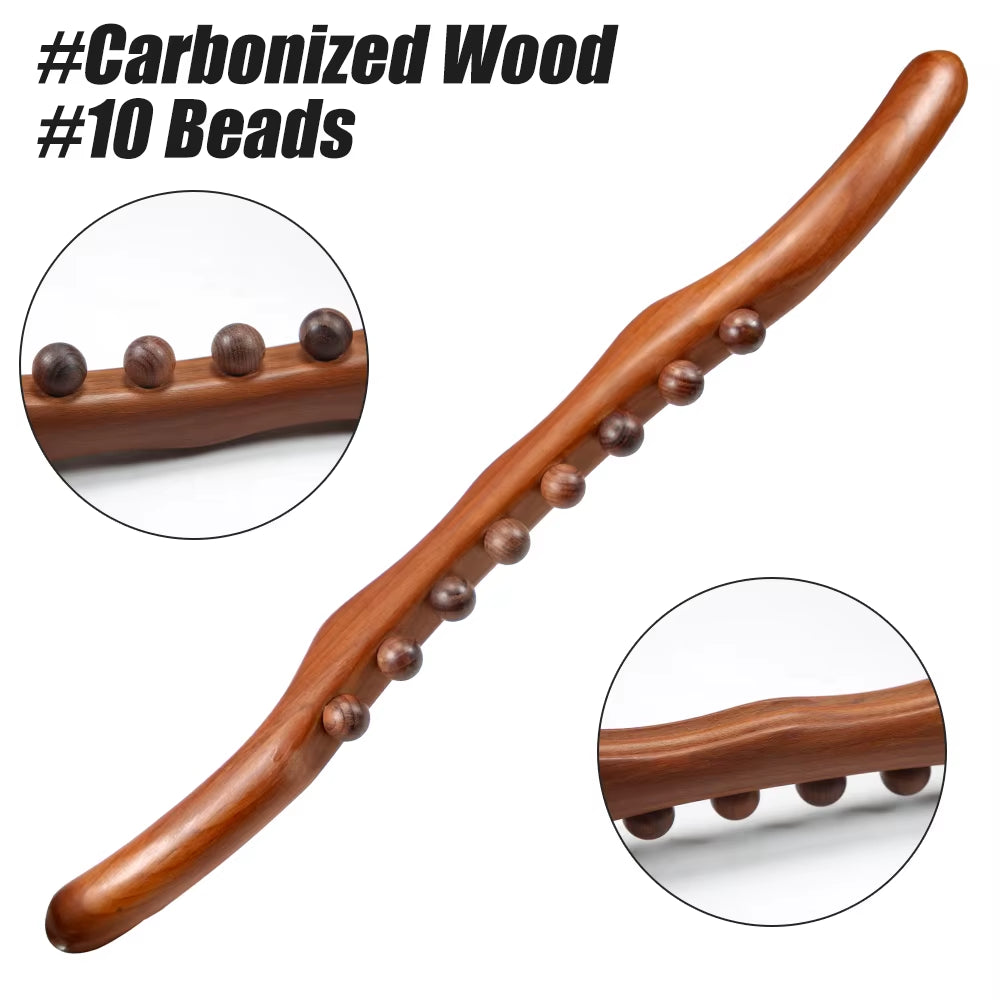 Gua Sha Wooden Massage Tool with 36 Beads, Lymphatic Drainage Roller for Body Shaping and Muscle Relief