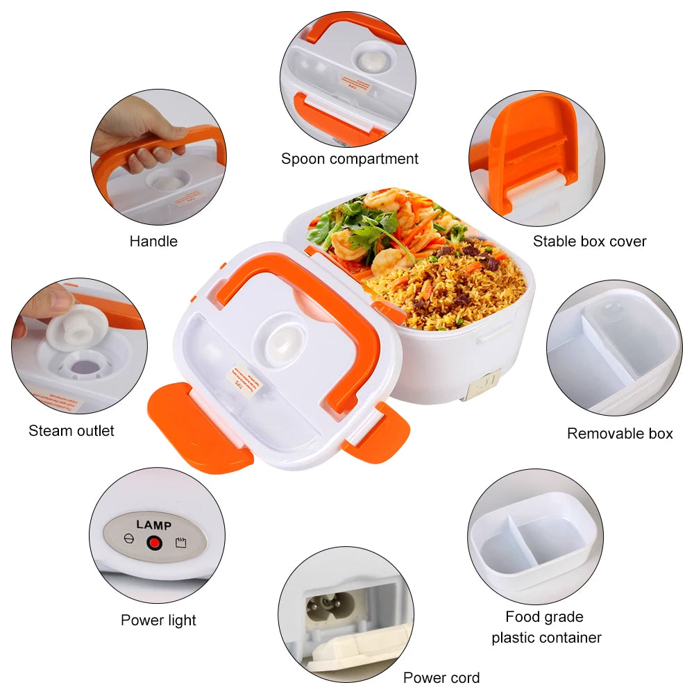 Electric Heated Food Container - Fast Heating Lunch Box for Travel and Work, Compatible with 12V and 220V EU Plug