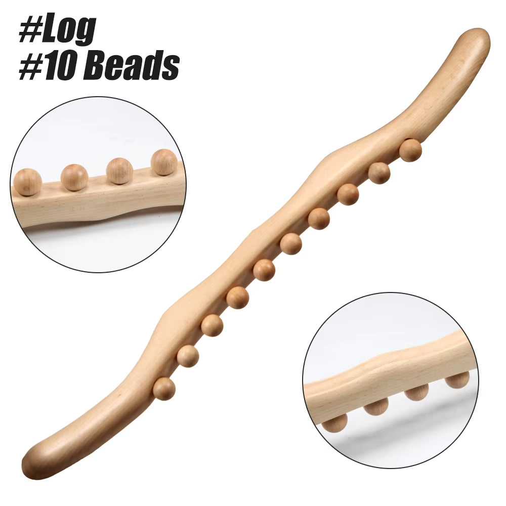 Gua Sha Wooden Massage Tool with 36 Beads, Lymphatic Drainage Roller for Body Shaping and Muscle Relief