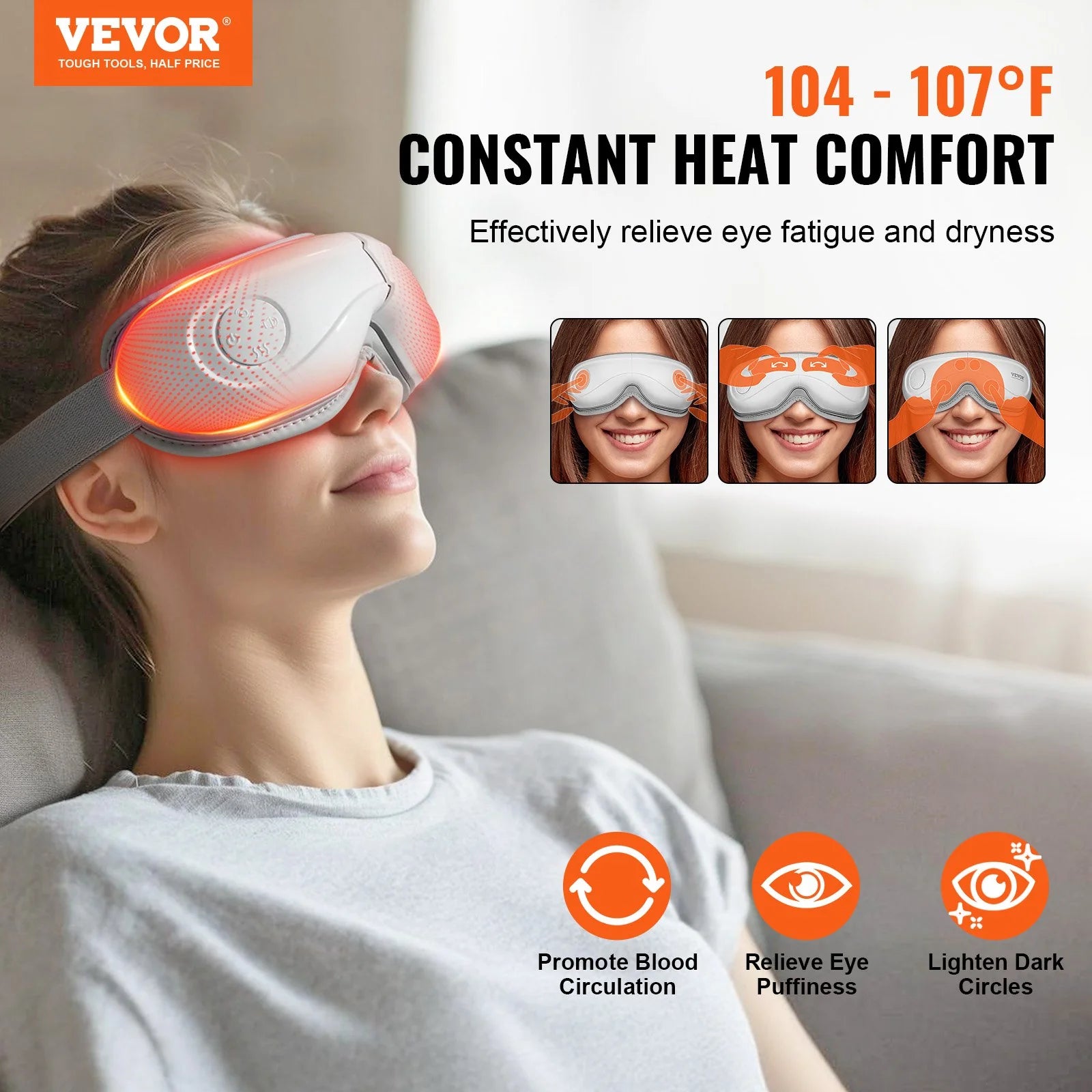 VEVOR Bluetooth-Enabled Heated Eye Massager with 5 Modes and 180-Degree Foldable Design