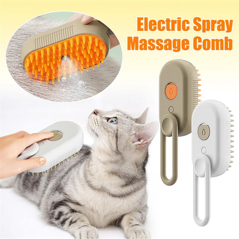3-in-1 Electric Cat and Dog Steam Brush with Spray Function for Grooming, Massage, and Hair Removal