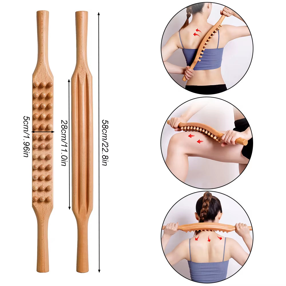 Gua Sha Wooden Massage Tool with 36 Beads, Lymphatic Drainage Roller for Body Shaping and Muscle Relief