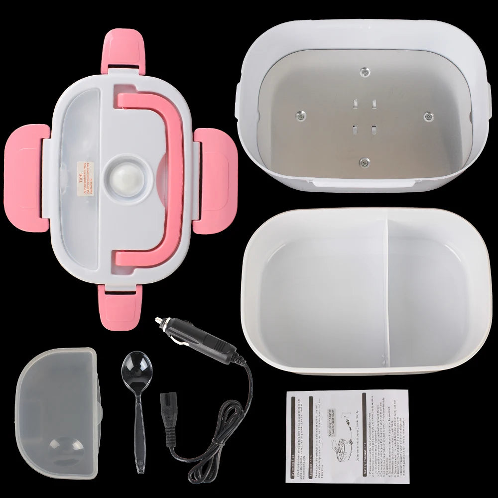Electric Heated Food Container - Fast Heating Lunch Box for Travel and Work, Compatible with 12V and 220V EU Plug