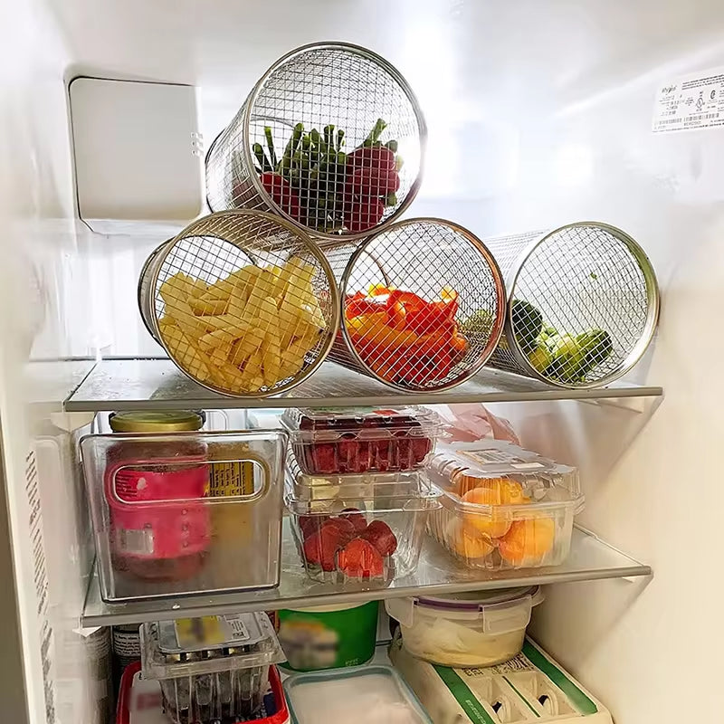 Stainless Steel BBQ Grilling Basket - Portable Round Wire Mesh Cylinder for Outdoor Camping and Barbecue