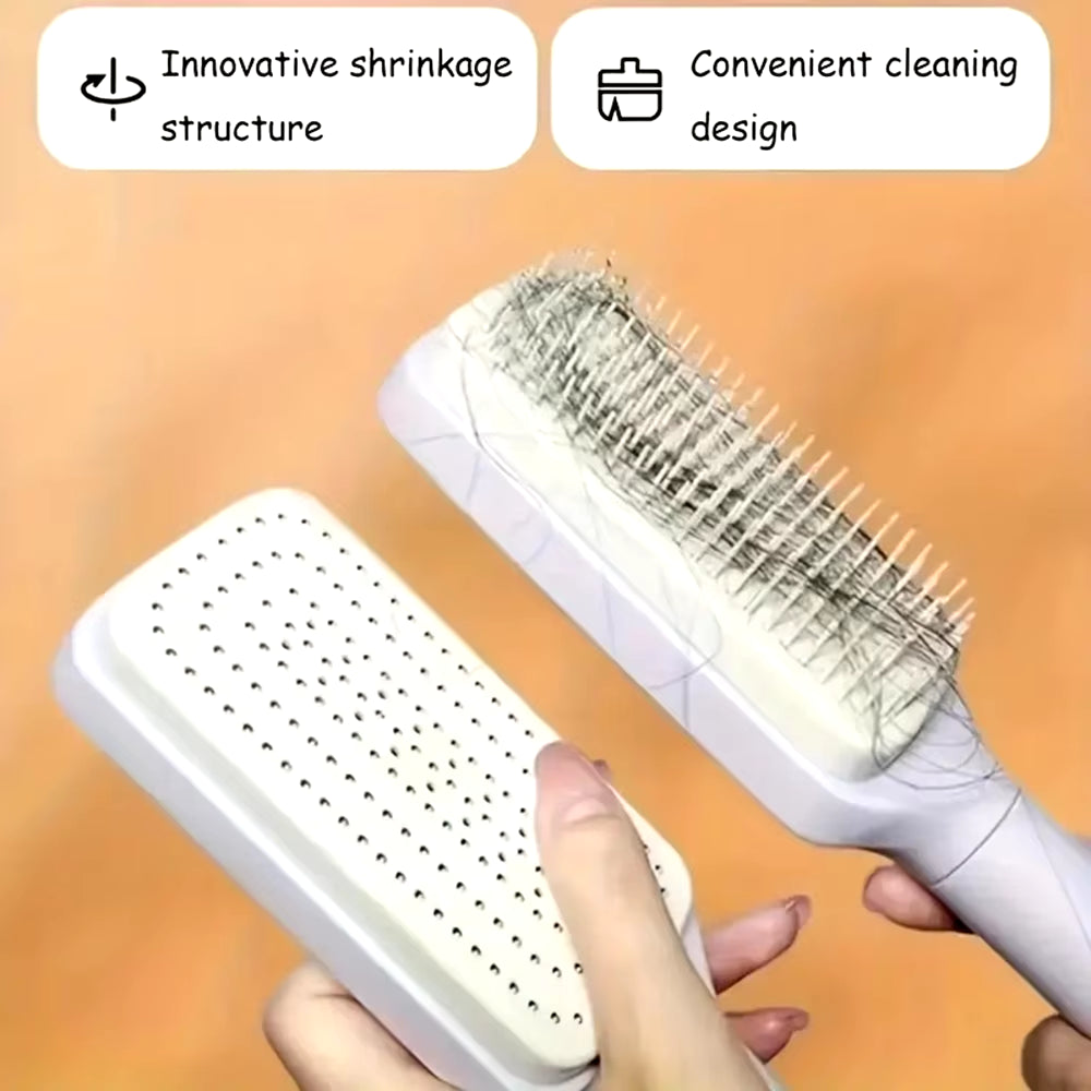 Rotatable Self-Cleaning Massage Comb with Air Cushion - Retractable Anti-Static Hair Smoothing Brush for Women