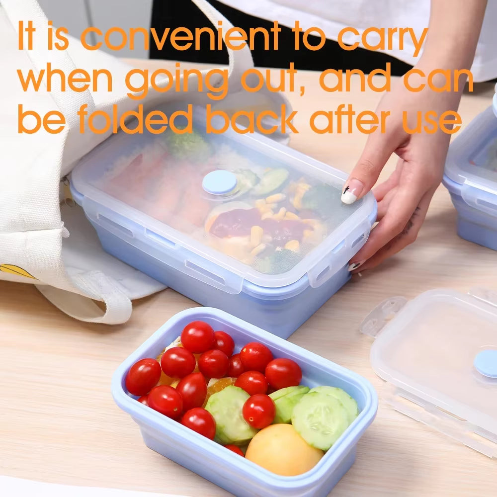 Set of 4 Collapsible Silicone Rectangle Bento Boxes - Folding Food Containers (300/500/800/1200ml) for Dinnerware