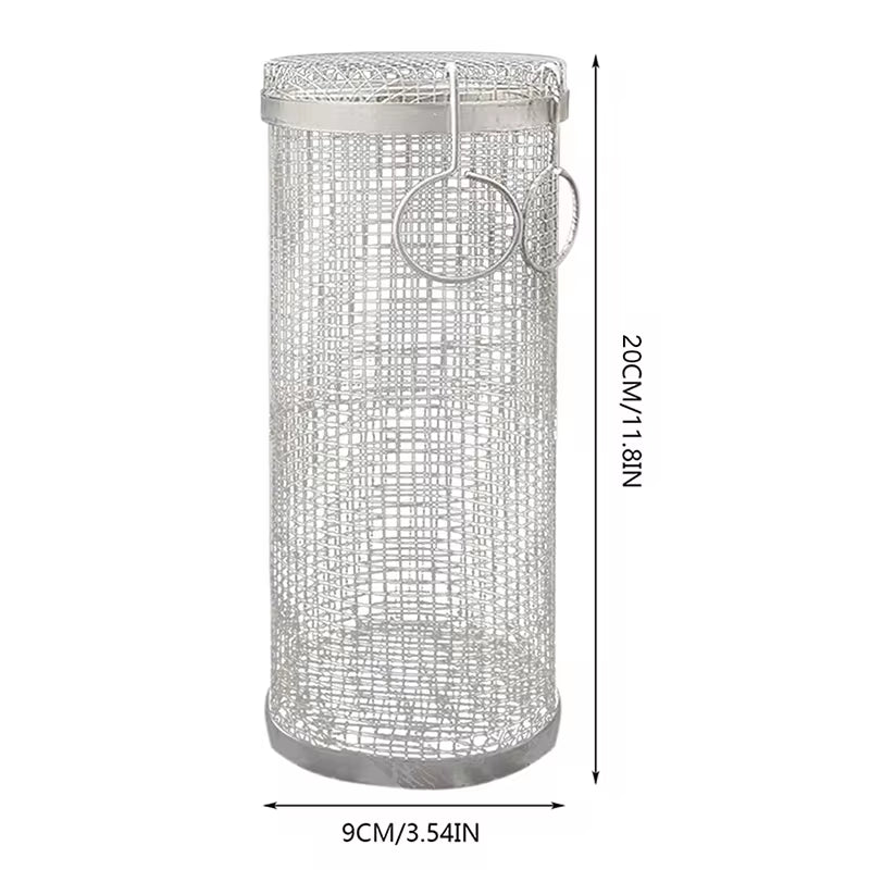 Stainless Steel BBQ Grilling Basket - Portable Round Wire Mesh Cylinder for Outdoor Camping and Barbecue