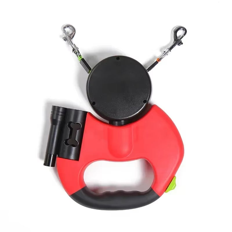 LED Automatic Retractable Dog Leash with Dual Heads and Storage Bag - Pet Supplies and Accessories