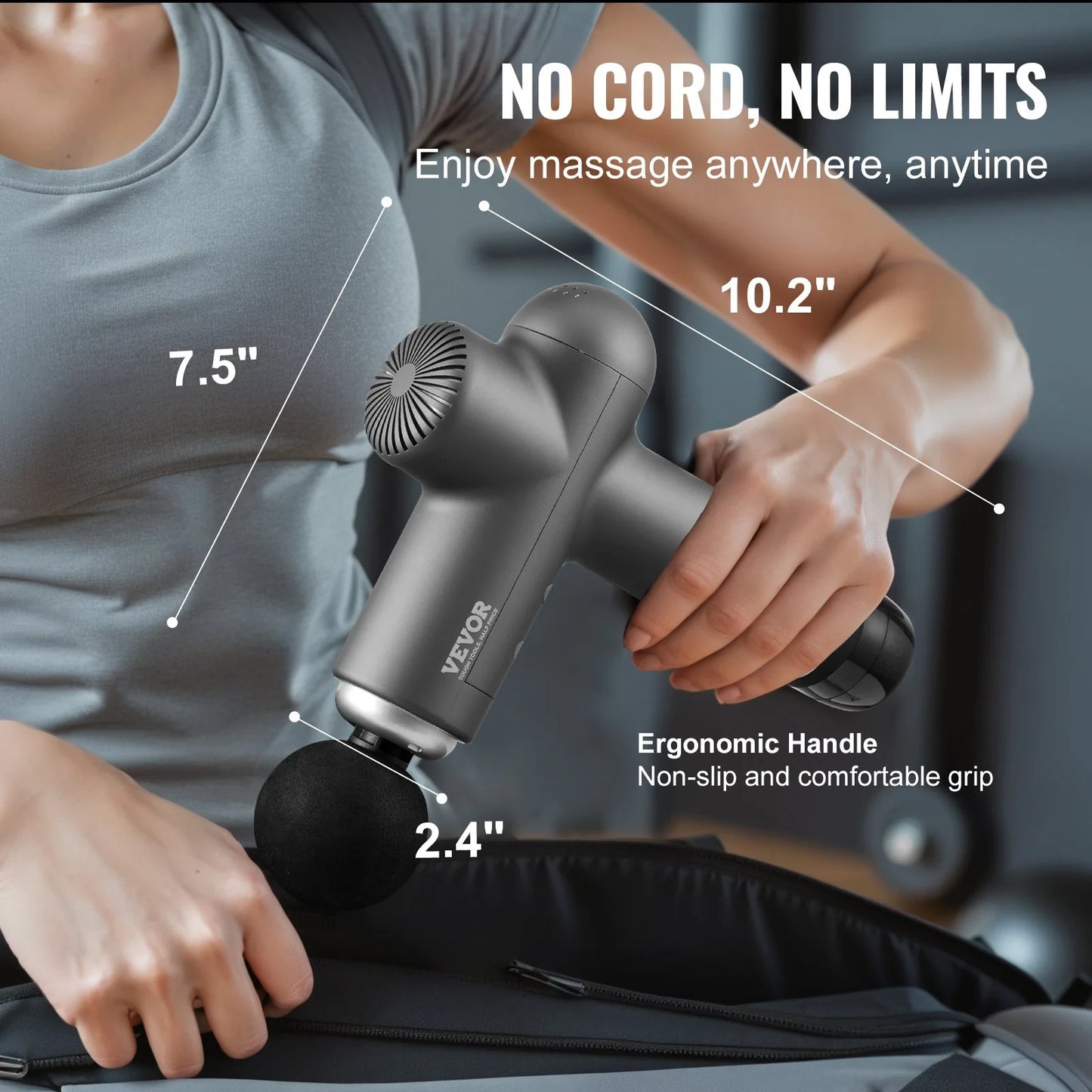 VEVOR Professional Deep Tissue Massage Gun for Athletes - Handheld Percussion Device for Pain Relief and Muscle Relaxation with 8 Speed Settings and 6 Interchangeable Massage Heads, 24V 2500mAh Battery