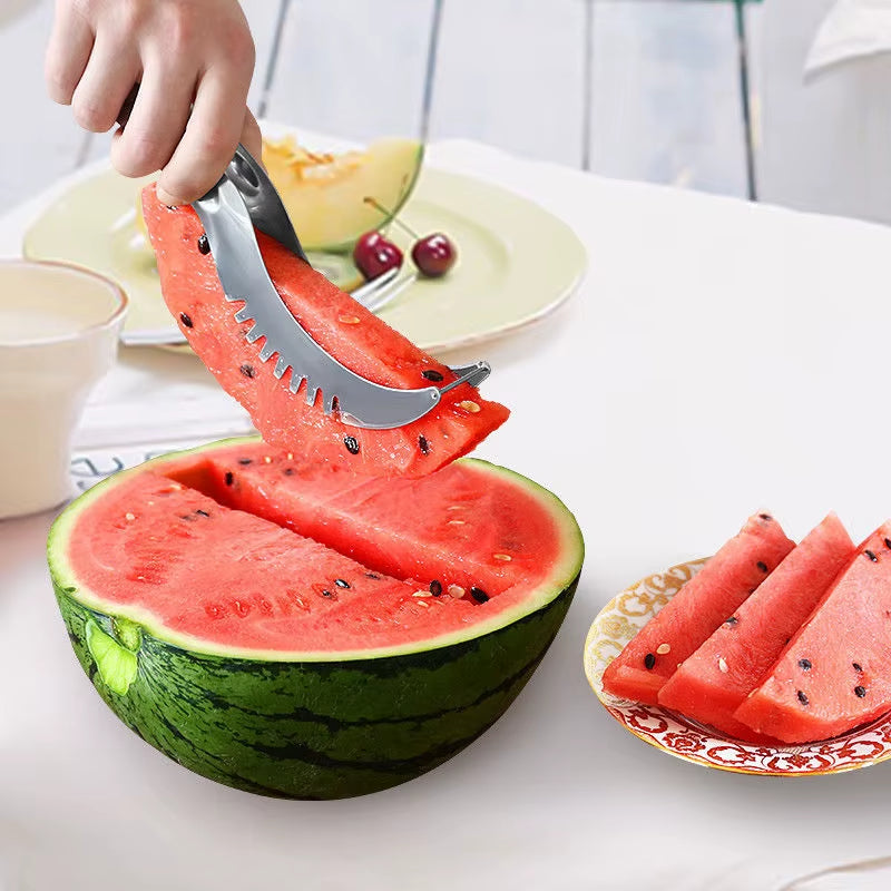 Stainless Steel Watermelon Slicer with Non-Slip Plastic Handle - Safe and Efficient Cantaloupe Cutting Tool