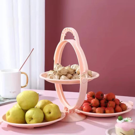 Elegant Double-Layer Folding Fruit and Dessert Tray for Living Room Tea Table - Versatile Snack Plates for Cookies, Dried Fruits, and Nuts