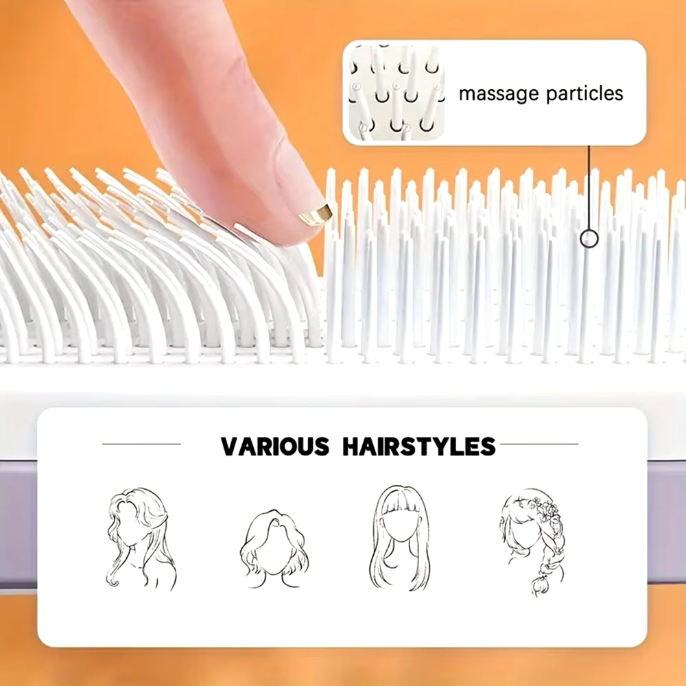 Rotatable Self-Cleaning Massage Comb with Air Cushion - Retractable Anti-Static Hair Smoothing Brush for Women
