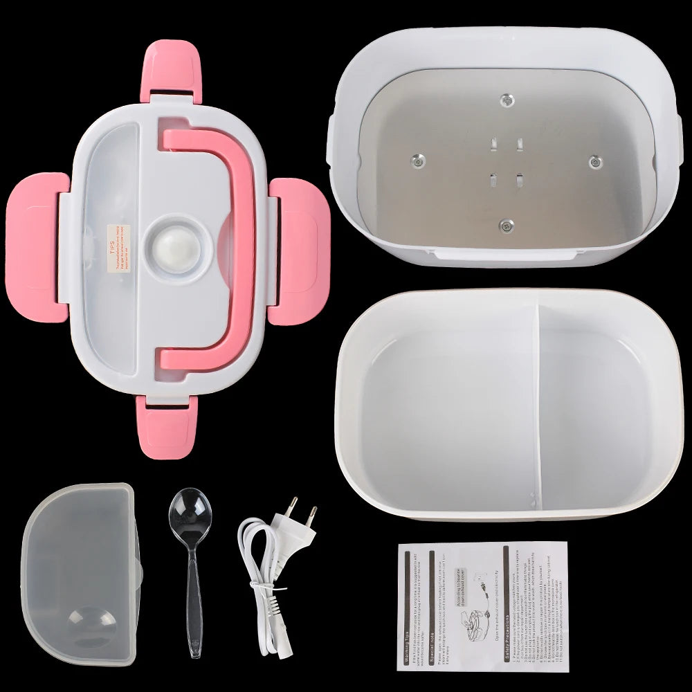 Electric Heated Food Container - Fast Heating Lunch Box for Travel and Work, Compatible with 12V and 220V EU Plug
