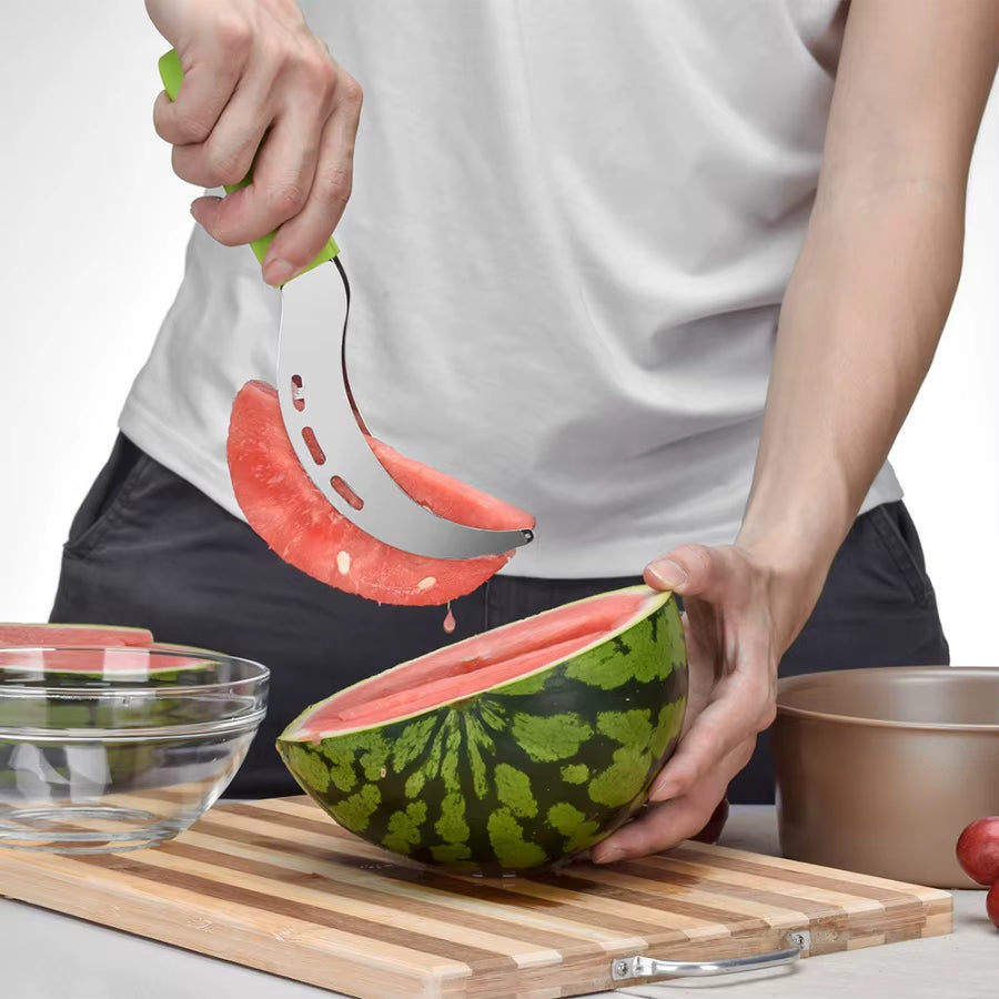 Stainless Steel Watermelon Slicer with Non-Slip Plastic Handle - Safe and Efficient Cantaloupe Cutting Tool