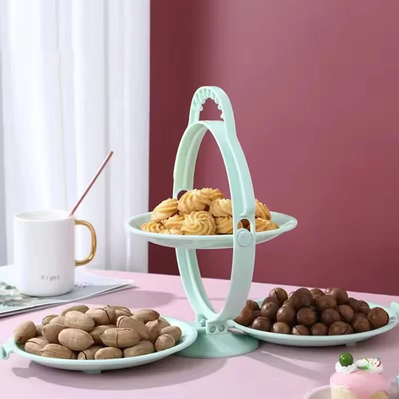 Elegant Double-Layer Folding Fruit and Dessert Tray for Living Room Tea Table - Versatile Snack Plates for Cookies, Dried Fruits, and Nuts