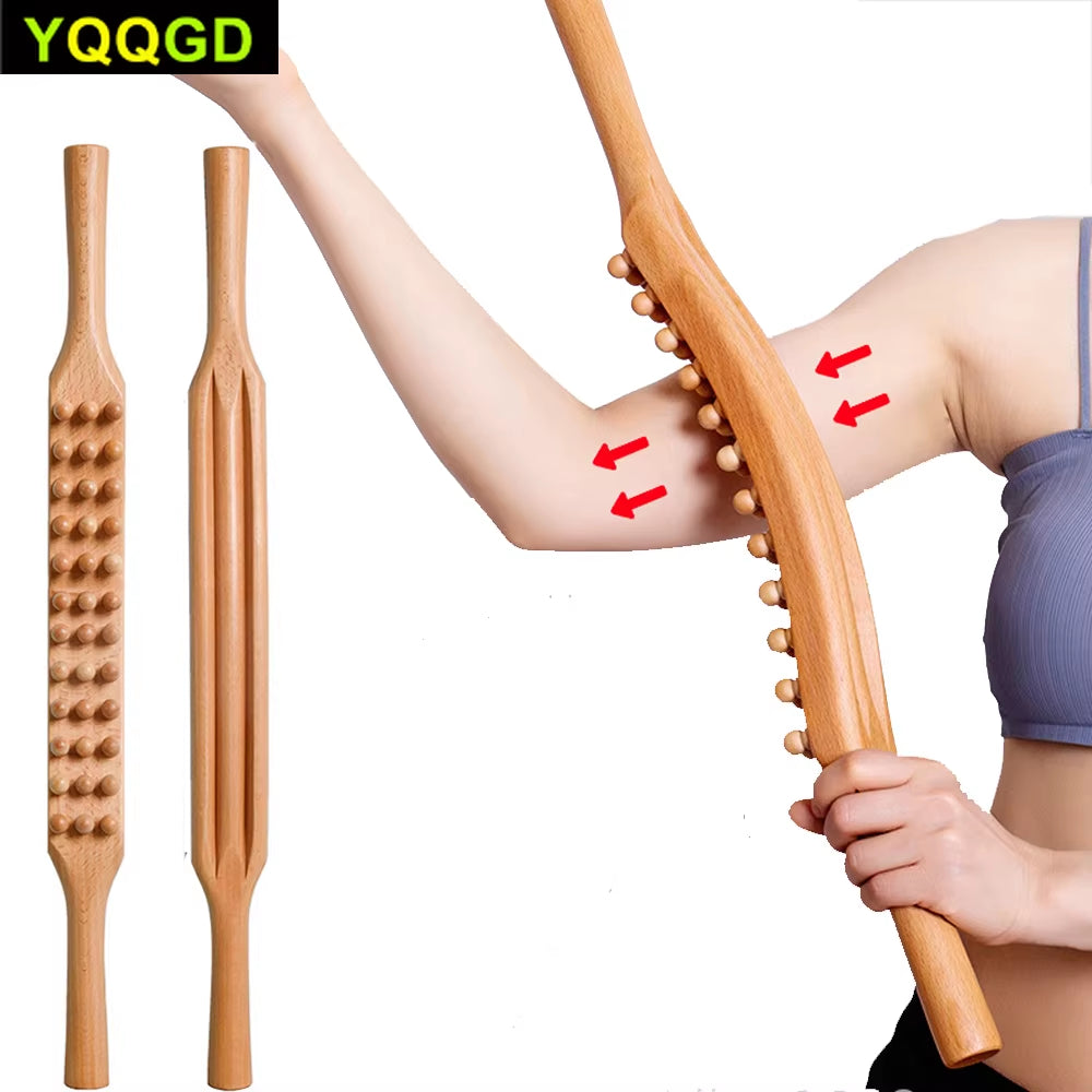 Gua Sha Wooden Massage Tool with 36 Beads, Lymphatic Drainage Roller for Body Shaping and Muscle Relief