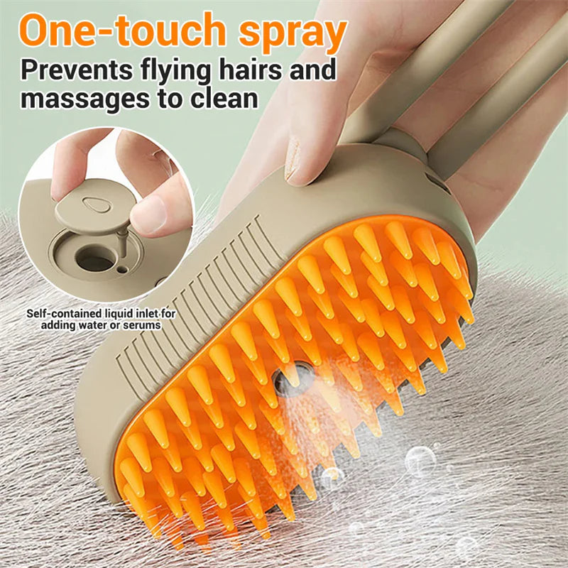 3-in-1 Electric Cat and Dog Steam Brush with Spray Function for Grooming, Massage, and Hair Removal