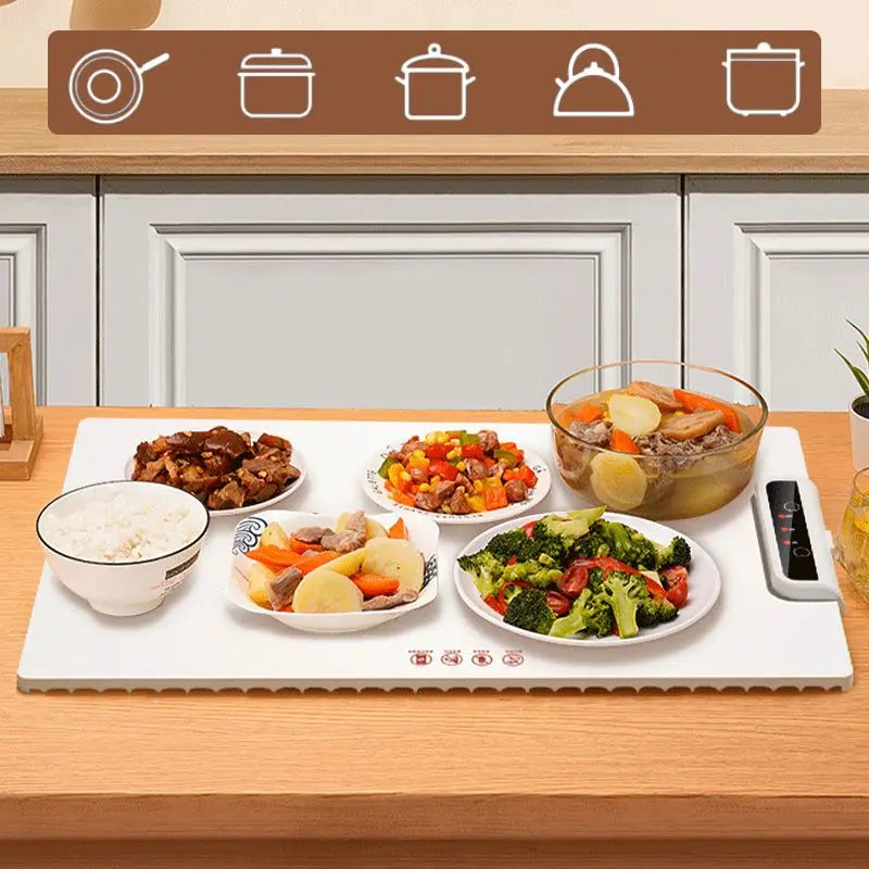 Electric Food Warming Tray with Adjustable Temperature Control - Foldable Fast Heating Plate for Keeping Food Hot