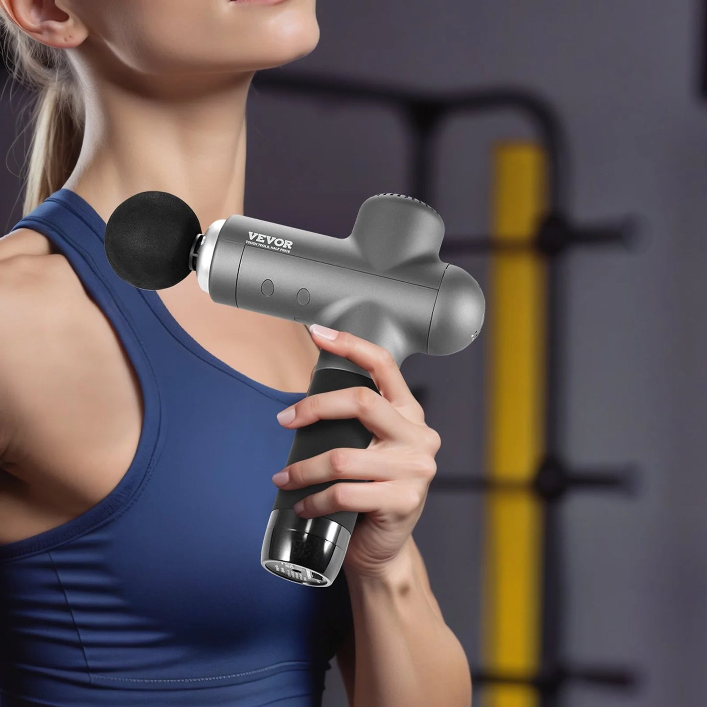 VEVOR Professional Deep Tissue Massage Gun for Athletes - Handheld Percussion Device for Pain Relief and Muscle Relaxation with 8 Speed Settings and 6 Interchangeable Massage Heads, 24V 2500mAh Battery