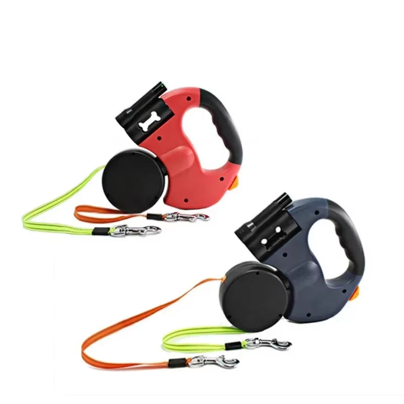 LED Automatic Retractable Dog Leash with Dual Heads and Storage Bag - Pet Supplies and Accessories