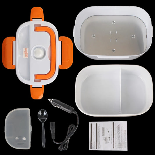 Electric Heated Food Container - Fast Heating Lunch Box for Travel and Work, Compatible with 12V and 220V EU Plug